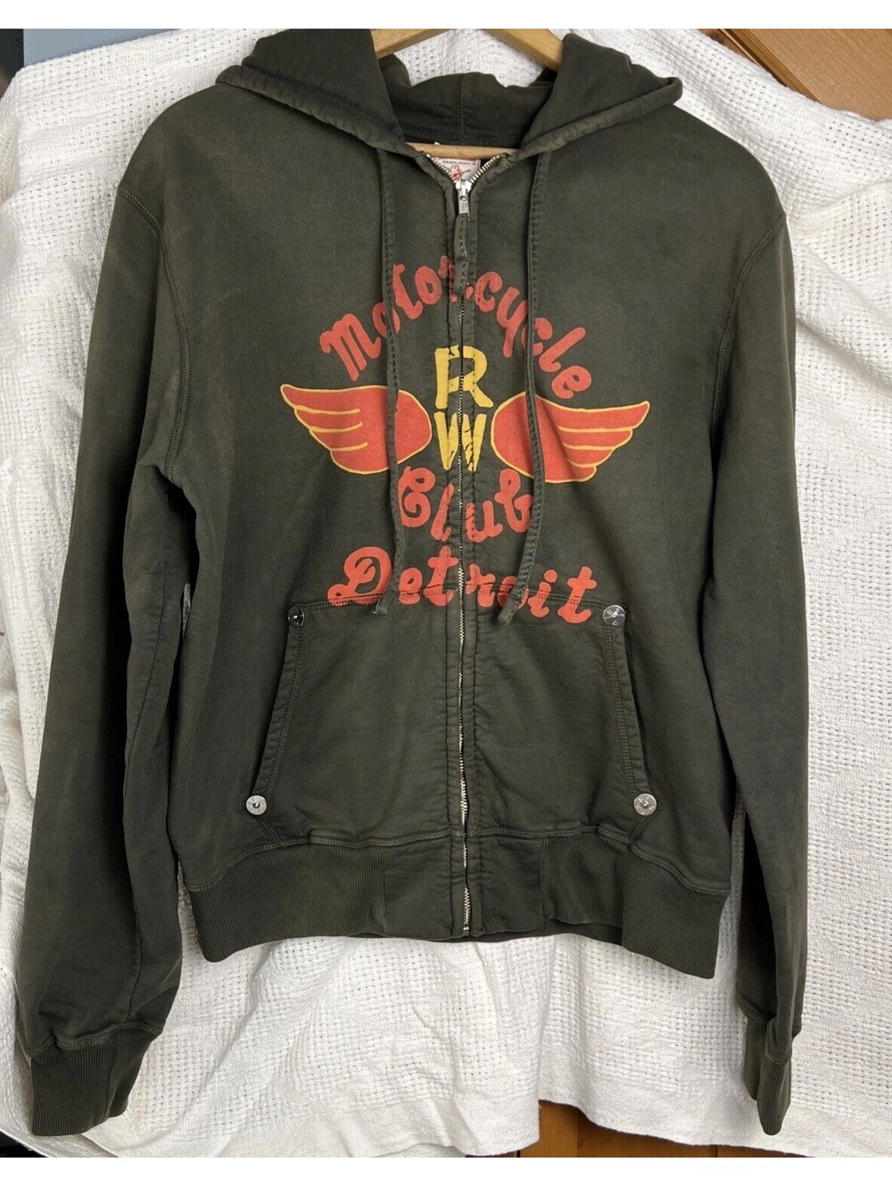 Vintage True Religion Zip Hoodie Mens XXL Green Motorcycle Club Detroit Y2K